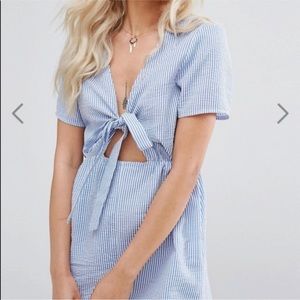 Missguided Tie Front Striped Romper
